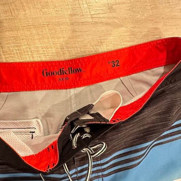 Goodfellow & Co Mens 32 Striped Blue & Black Swim Trunks With Drawstring Waist - Picture 6 of 6